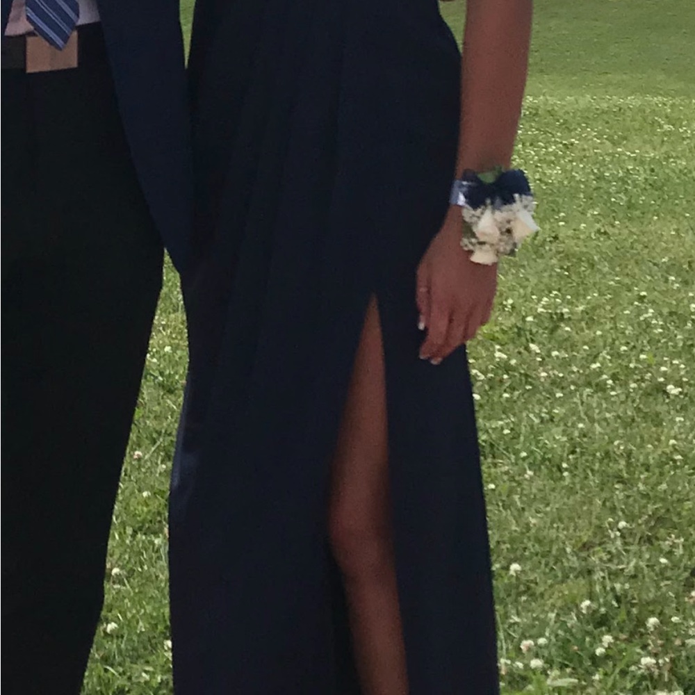May Queen Blue Sleeveless Slit Prom Gown
